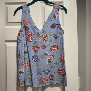 LOFT Floral V-Neck Camisole - Blue and Red